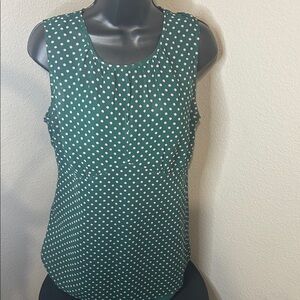 CAbi Green and Pink Polka Dot blouse w/ solid green shell